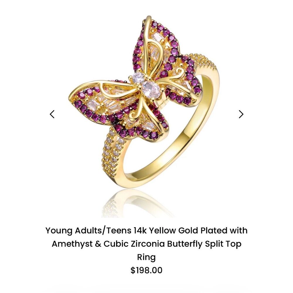 14k Yellow Gold-Plated Butterfly Ring with Pink Amethyst Accents
